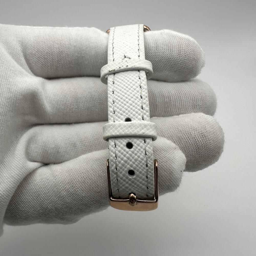 Anne Klein Rose Gold Tone Mother of Pearl Dial White Leather Strap Watch - Picture 3 of 9
